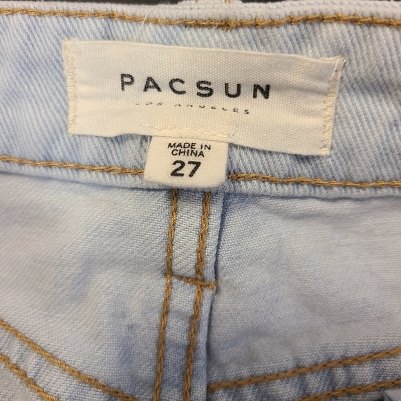 Pacsun Two Tone 4 Pocket Denim Mini Skirt Frayed Raw Hem Size 27 - Picture 3 of 4